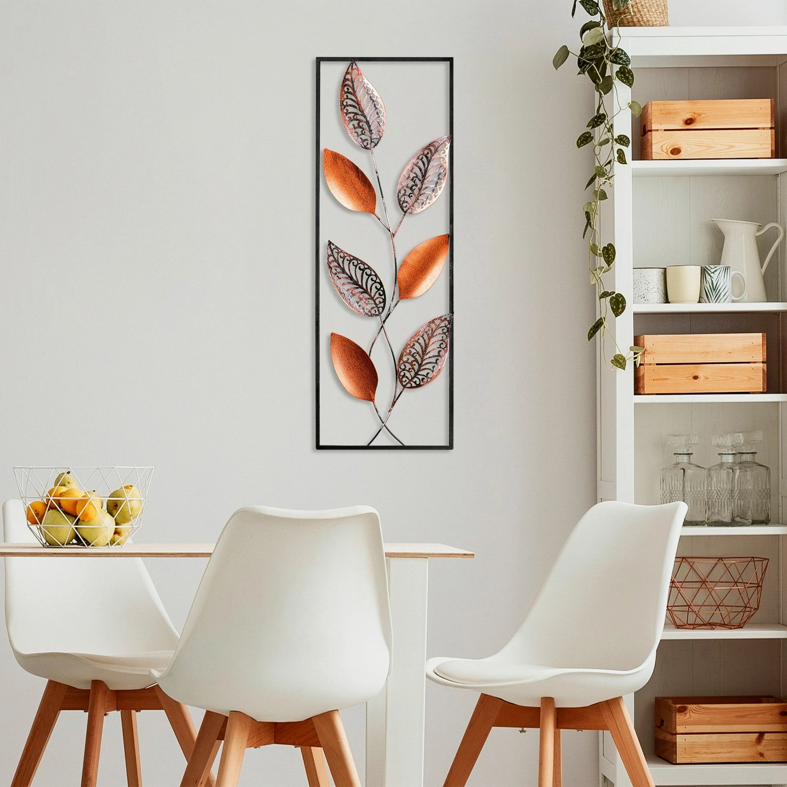 Aksesor dekorativ metalik për mur, Wallity, Leaf 3, shumëngjyrësh, 32x90cm