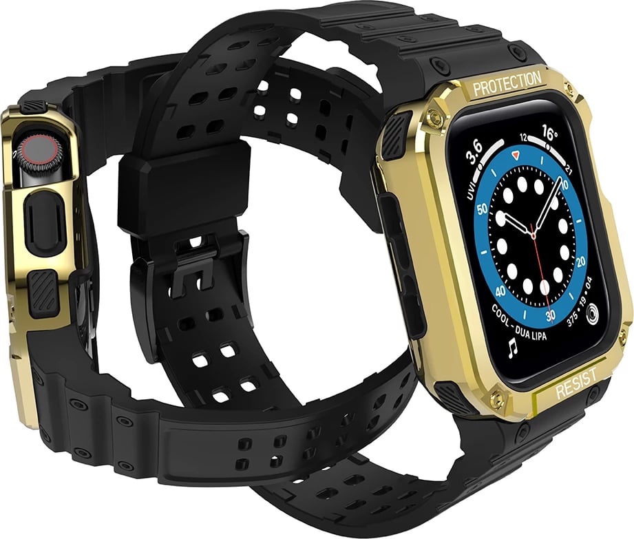 Rrip me kasë për Apple Watch Hurtel Protect Strap Band, 45/44/42mm, Zi/Ar
