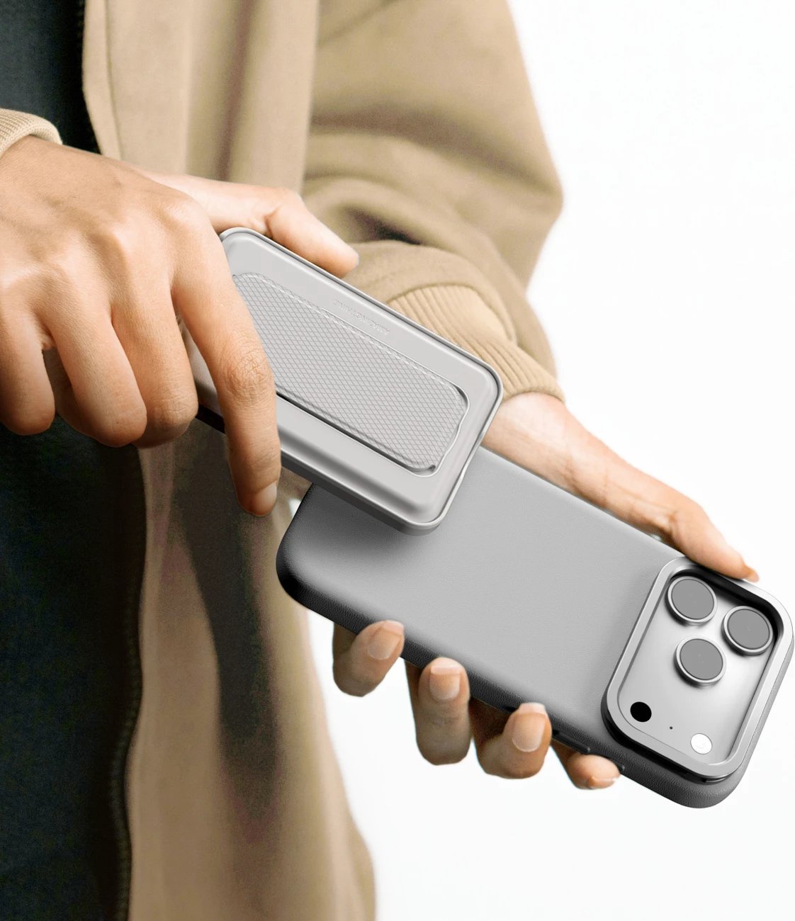 Mbështjellës AmazingThing Glamour për iPhone 17 Pro Max, me stand, Gri