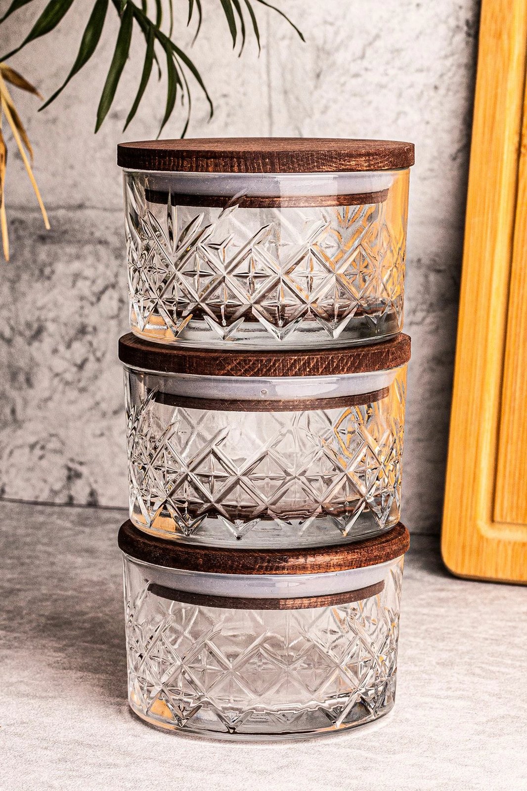 Set tasash prej qelqi me kapak druri, 6 copë, Hermia Concept, Milla 3