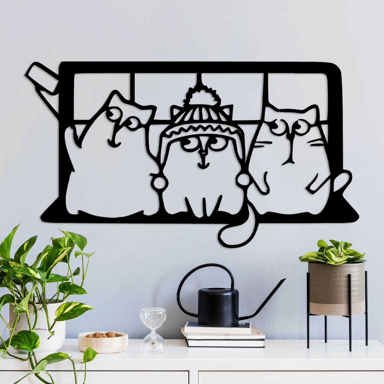 Aksesor dekorativ metalik për mur, mace, Wallity, Cat 7, ngjyrë e zezë, 60x35cm