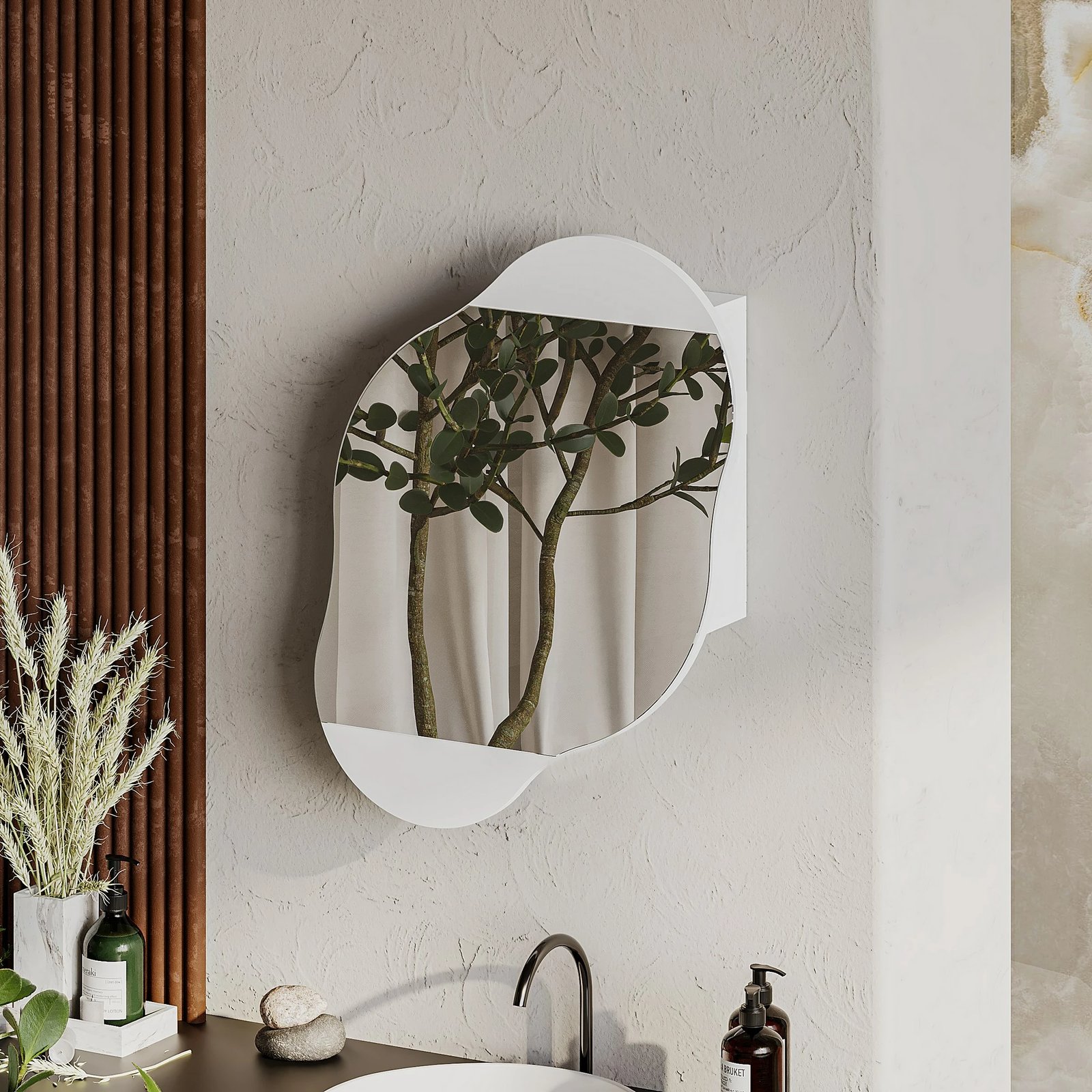 Dollap banjoje Skye Decor, pasqyrë muri me hapësirë për ruajtje, e bardhë
