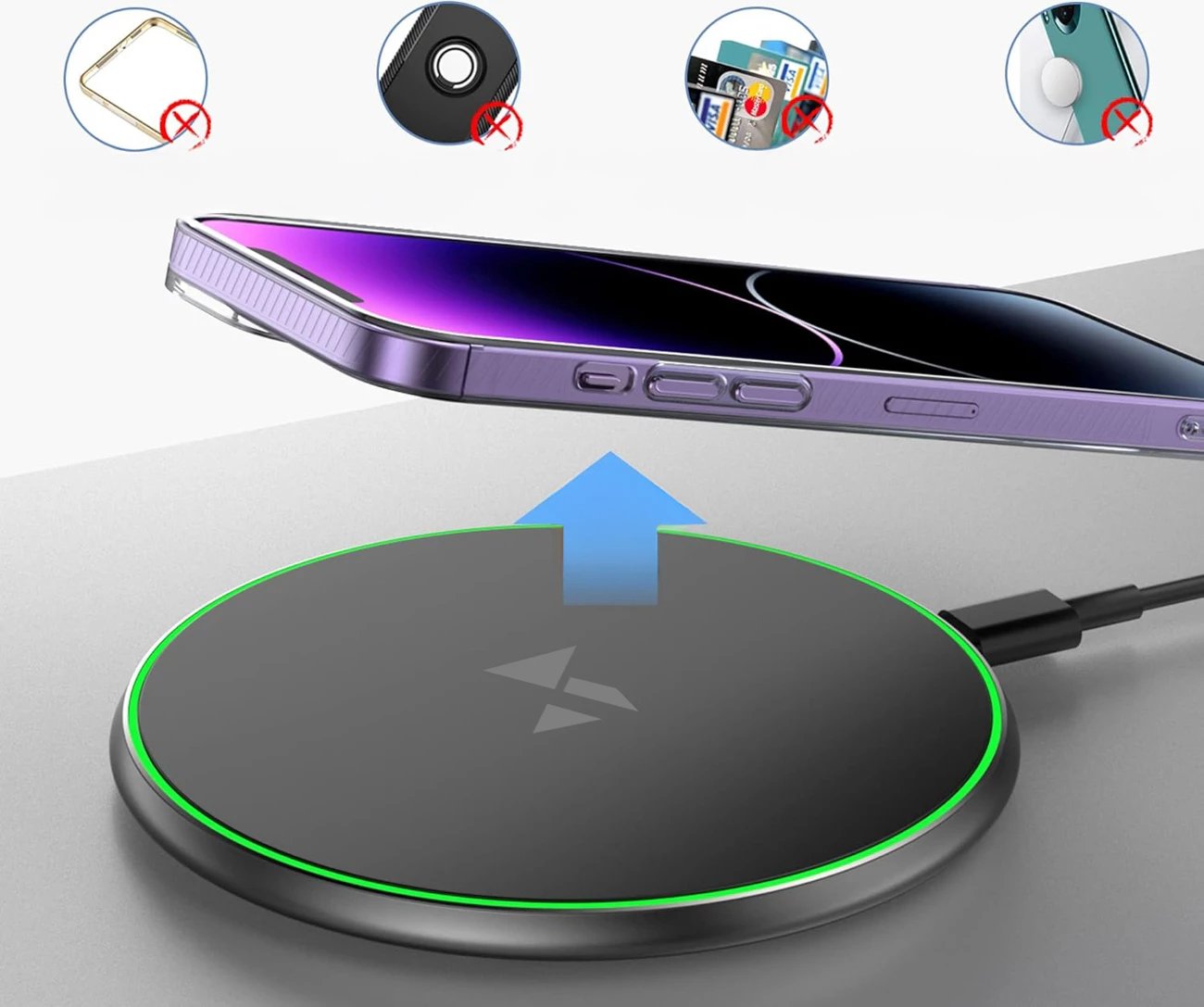 Karikues pa tel Qi 15W, Wozinsky WLI-01Y, me kabllo USB-C, i zi