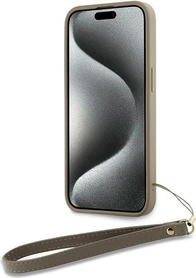Mbështjellës DKNY Wrist Strap Stock Logo për iPhone 15 Pro, bezhë