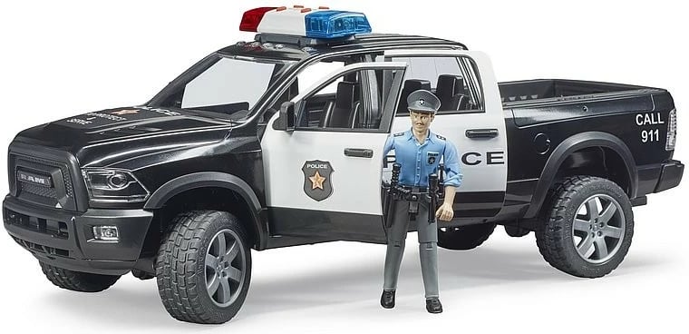 Lodër kamionetë policie pikap, BRUDER, BR-02505, shkallë 1:16, modul dritë/tingull, e zezë/e bardhë, me figurë