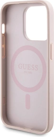 Mbështjellës Guess 4G Metal Logo me powerbank MagSafe 5000mAh për iPhone 14 Pro, Rozë, Set