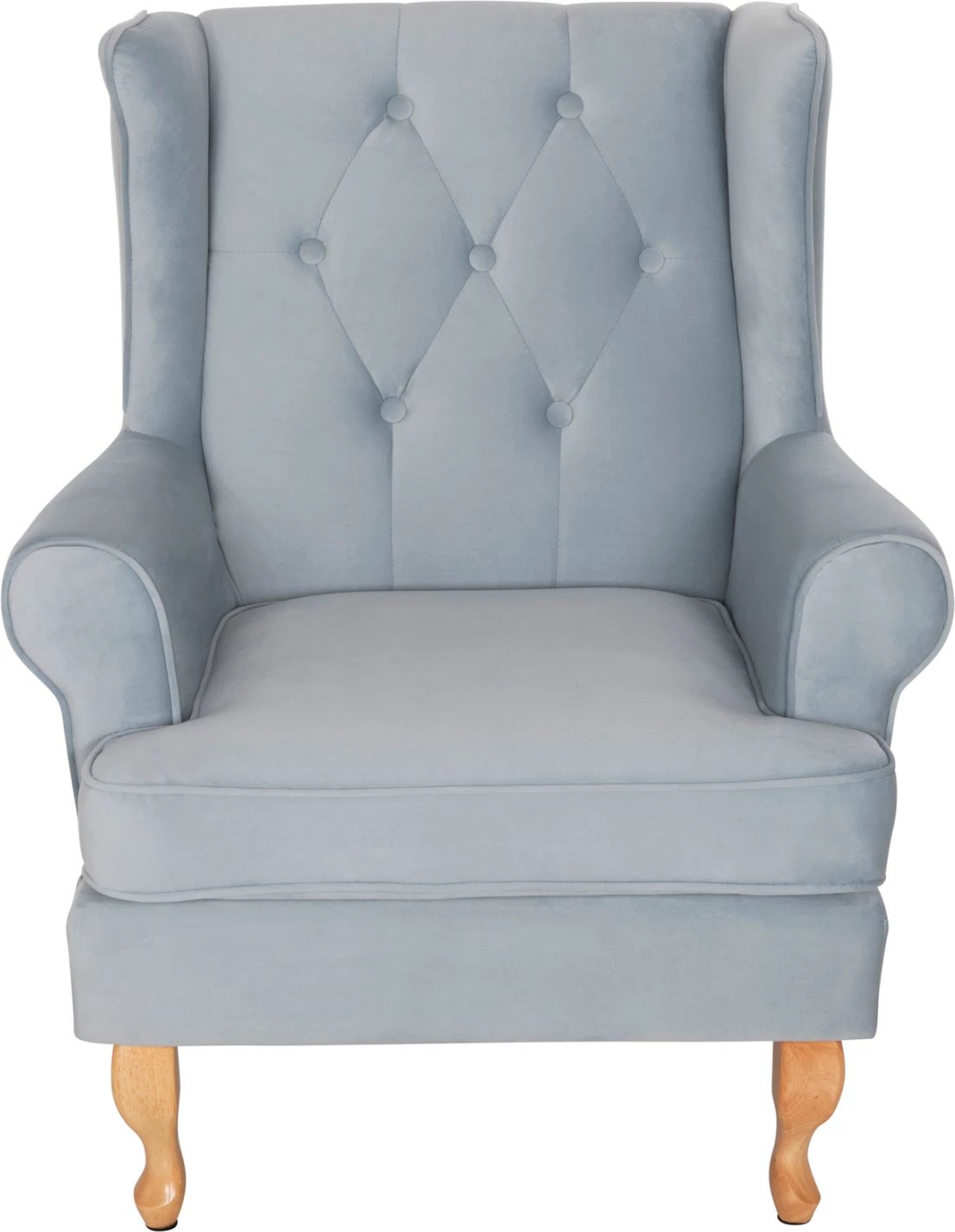 Bergere BRANDON, kadife baby blue, këmbë druri natyral, FH3073.31, 82,5x80x104 cm