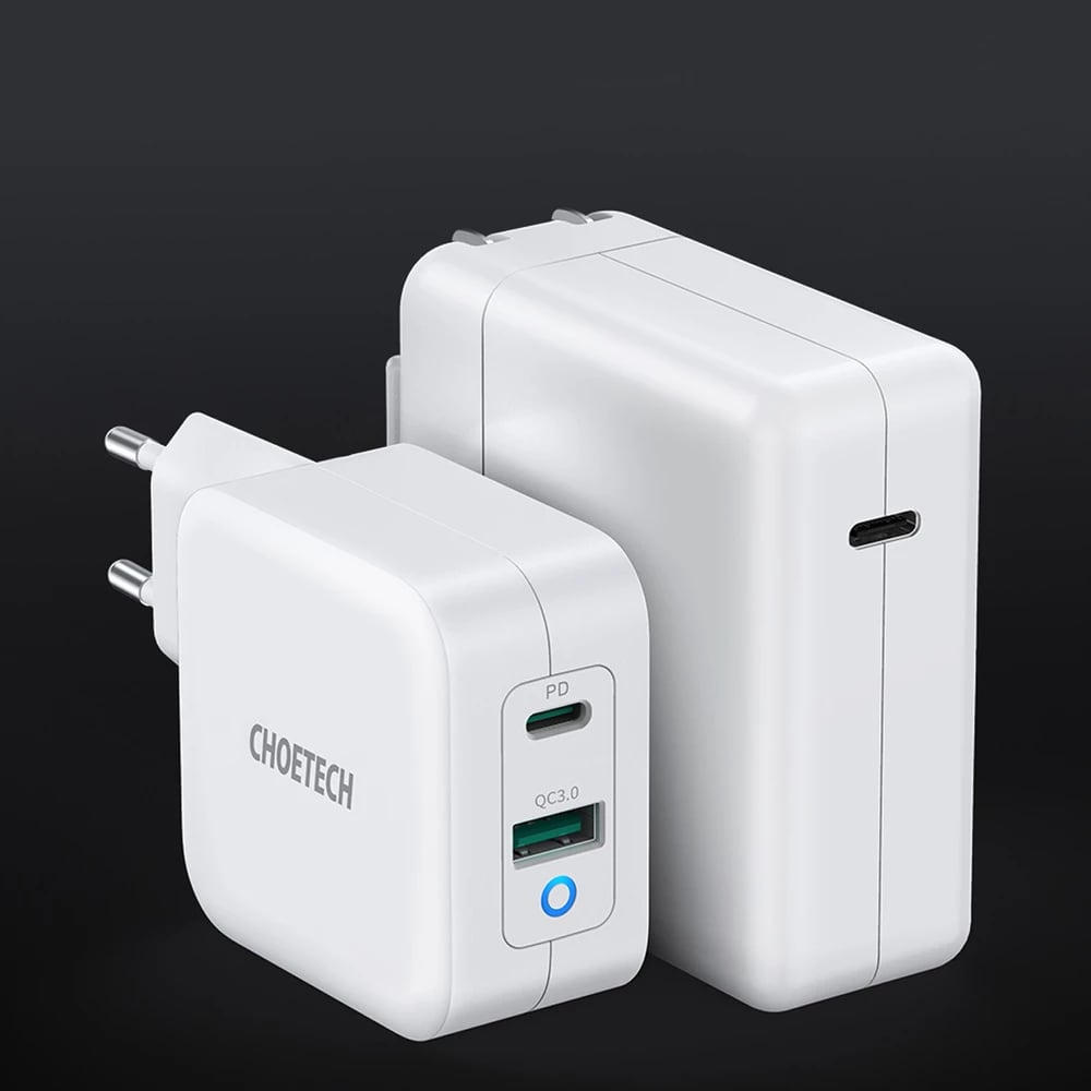 Karikues muri Choetech PD8002, GaN, 65W, 2 porta (USB-C + USB-A), Bardhë