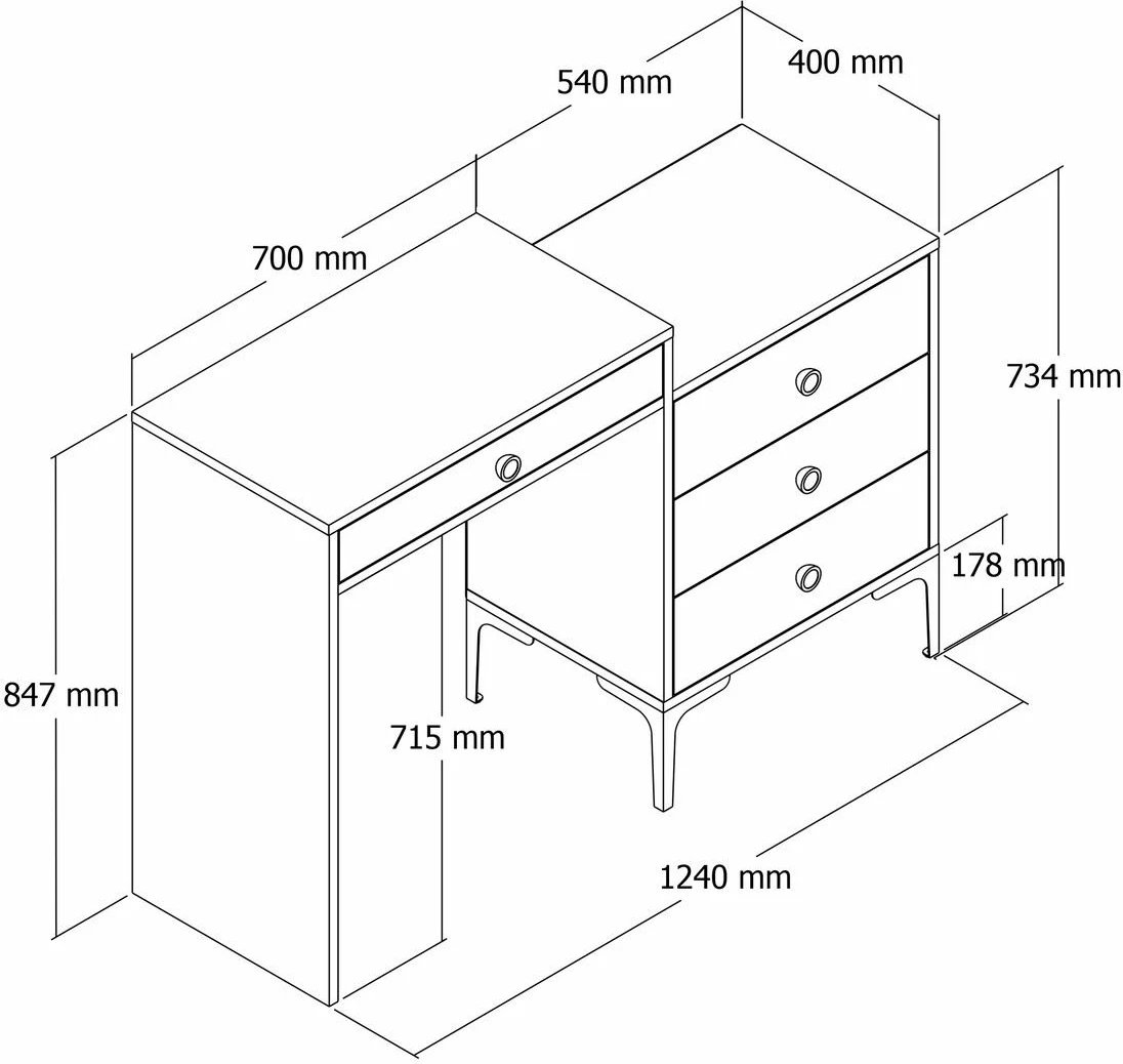 Tavolinë grimi Skye Decor, Lizbon 555, ngjyrë arre dhe e zezë