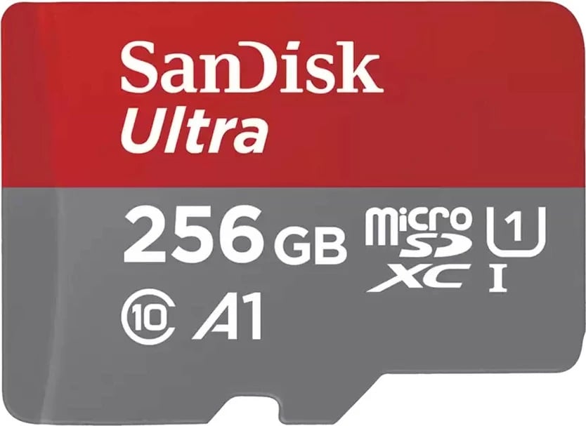 Kartelë memorie Sandisk Ultra 256GB microSDXC, 150MB/s, gri/kuqe