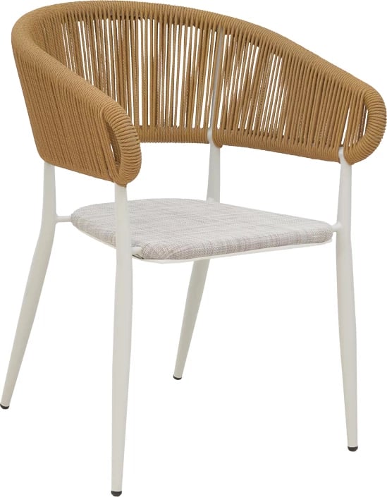 Karrige alumini Raven e grumbullueshme, kornizë e bardhë, tekstilene natyrale-rattan, 57x62x78cm