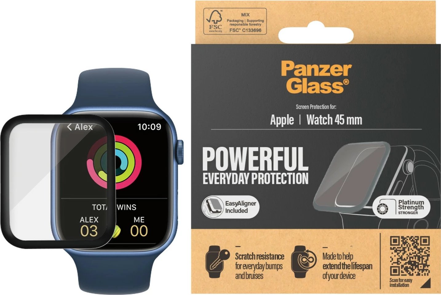Mbrojtës ekrani PanzerGlass për Apple Watch Series 8/7 45mm, transparent