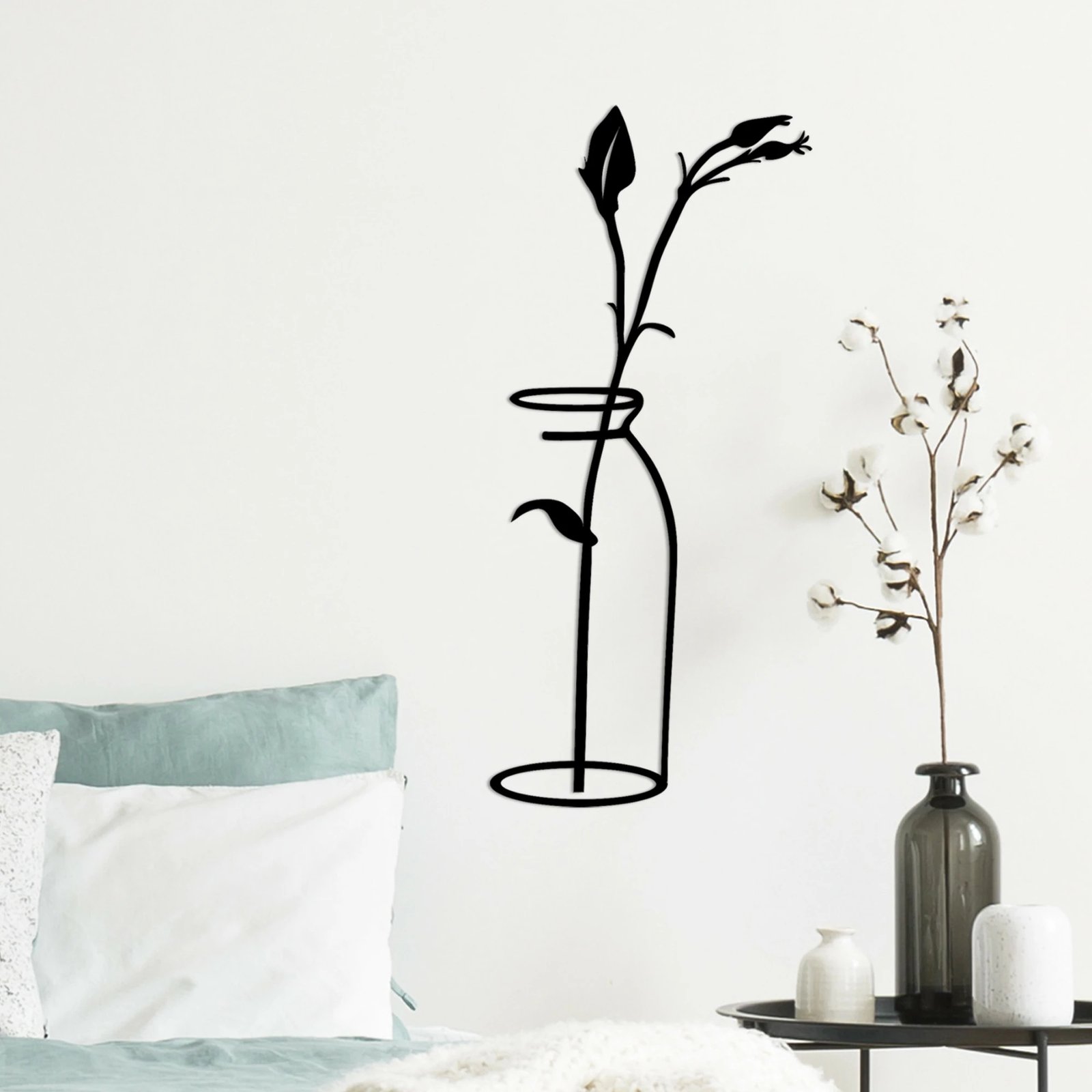 Aksesor dekorativ metalik për mur, lule në vazo, Wallity