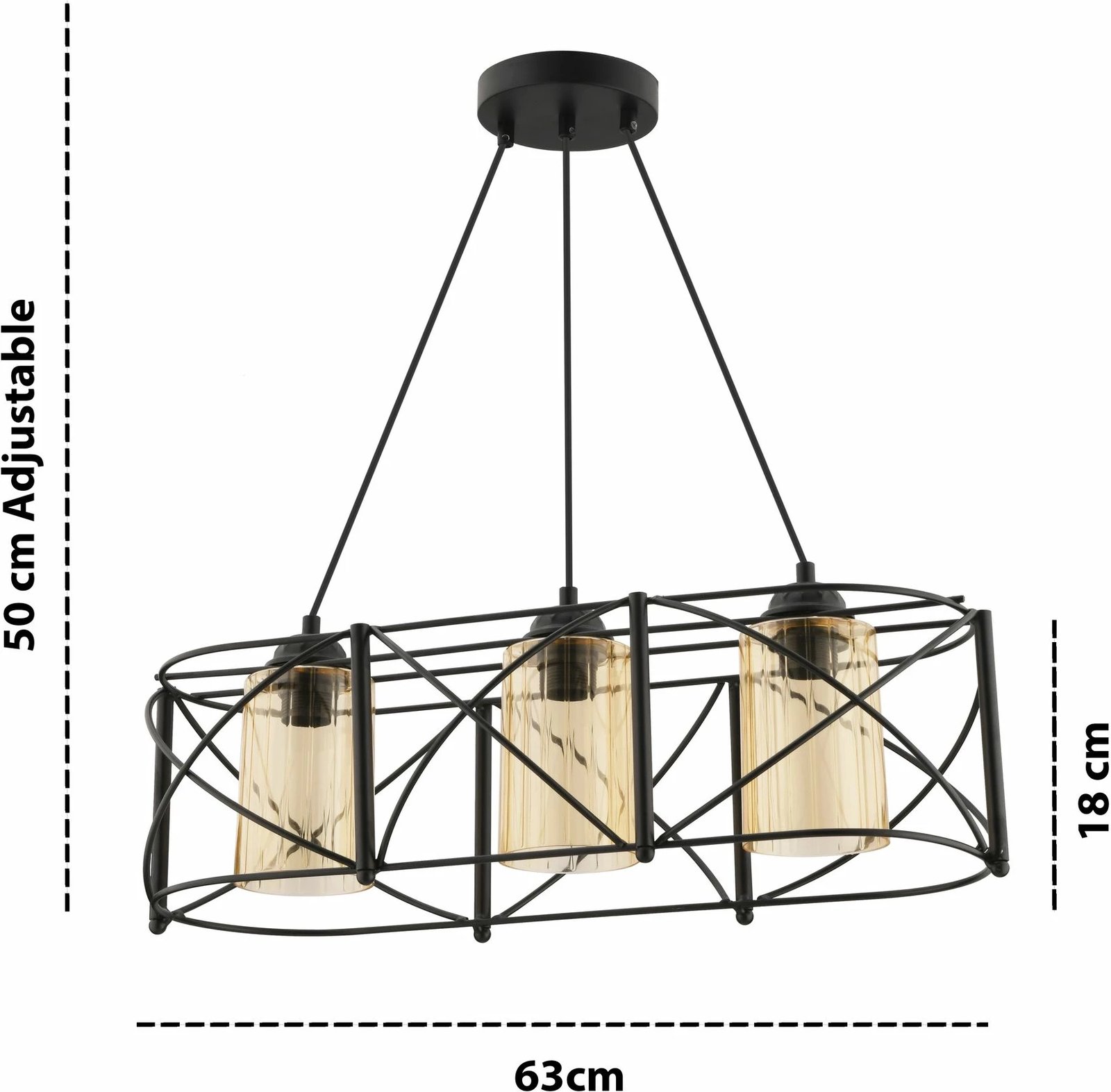 Llambë tavani Opviq, Dratrio, xham, e zezë, e verdhë