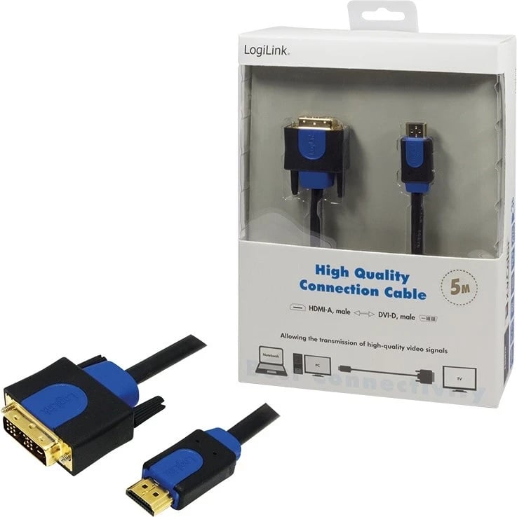 Kabllo LogiLink DVI në HDMI, 5.0m, e zezë