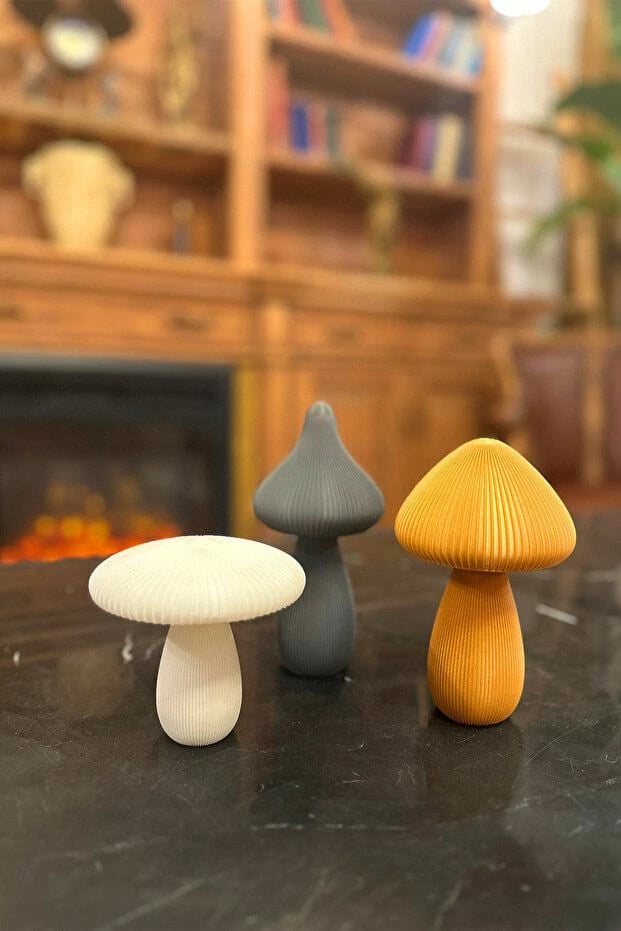 Set dekorativ kërpudhash, 3 copë, ngjyrë e bardhë, ari, gri, Evila Originals