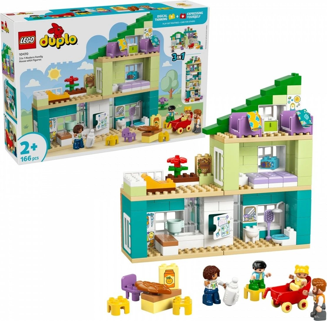 Set blloqe LEGO DUPLO 10470 shtëpi moderne familjare 3-në-1 me figura, 166 pjesë, 2+