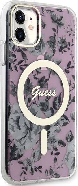Mbështjellës Guess GUHMN61HCFWSP për iPhone 11/XR 6.1", MagSafe, lule, rozë