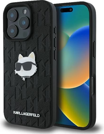 Mbështjellës Karl Lagerfeld Monogram Choupette Head Pin për iPhone 16 Pro Max, i zi