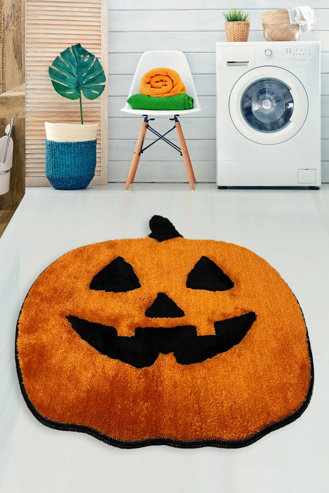 Tapet banje akrilik, formë kungulli, portokalli e zi, Mijolnir