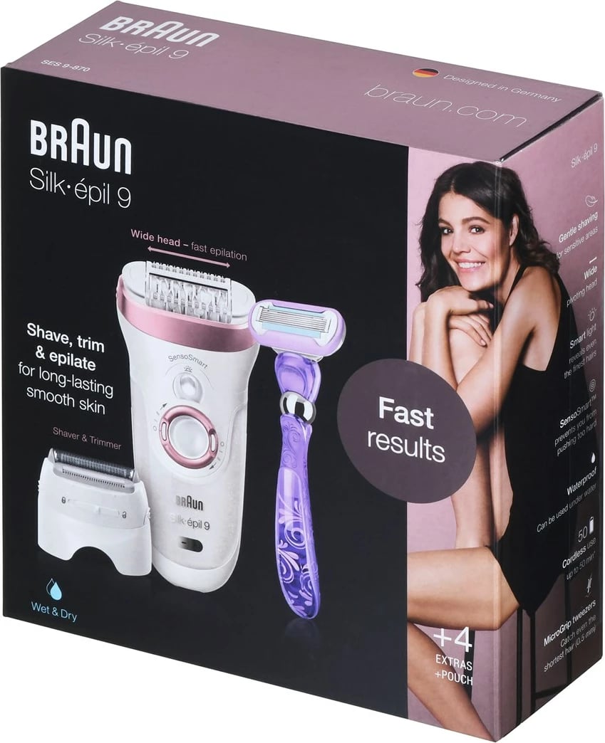 Epilator Braun Silk-épil 9 9-870, Rozë, Bardhë Epilator Braun Silk-épil 9 9-870, Rozë, Bardhë