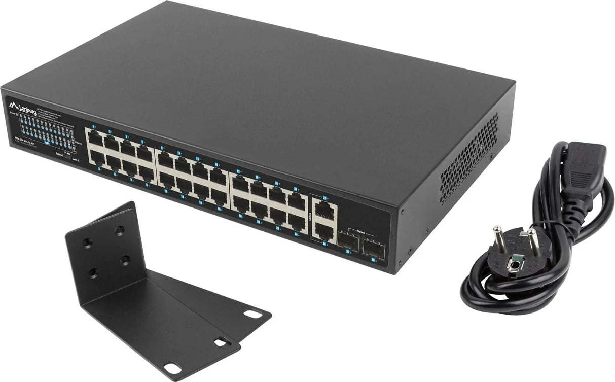 Switch Lanberg RSGE-24P-2GE-2S-250, 24 porte, i pa menaxhuar