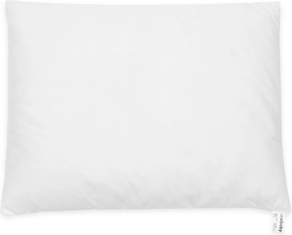 Jastëk puplore për bebe, New Baby, 60x45 cm, 0.3 kg mbushje (80% pendë/20% puhë), mbulesë pambuk 100%, bardhë