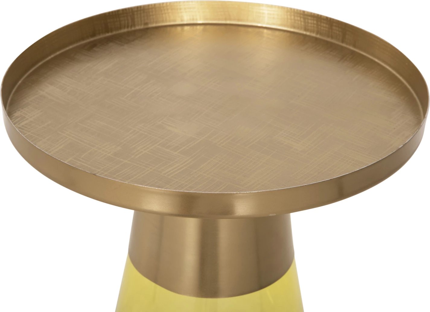 Tavolinë anësore VALERY FH9732 bazë qelqi jeshile e lehtë - majë metali në ar Φ39,5x52H cm