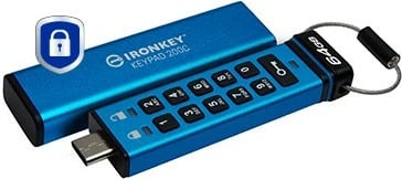USB stick Kingston IronKey Keypad 200C 64GB, USB-C, blu