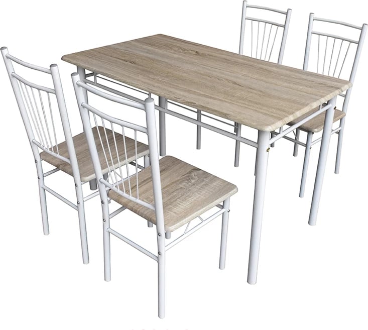 Tavolinë me karrige Roza I 5 copë ngjyrë natyrale me këmbë metali të bardha 110x68x75cm