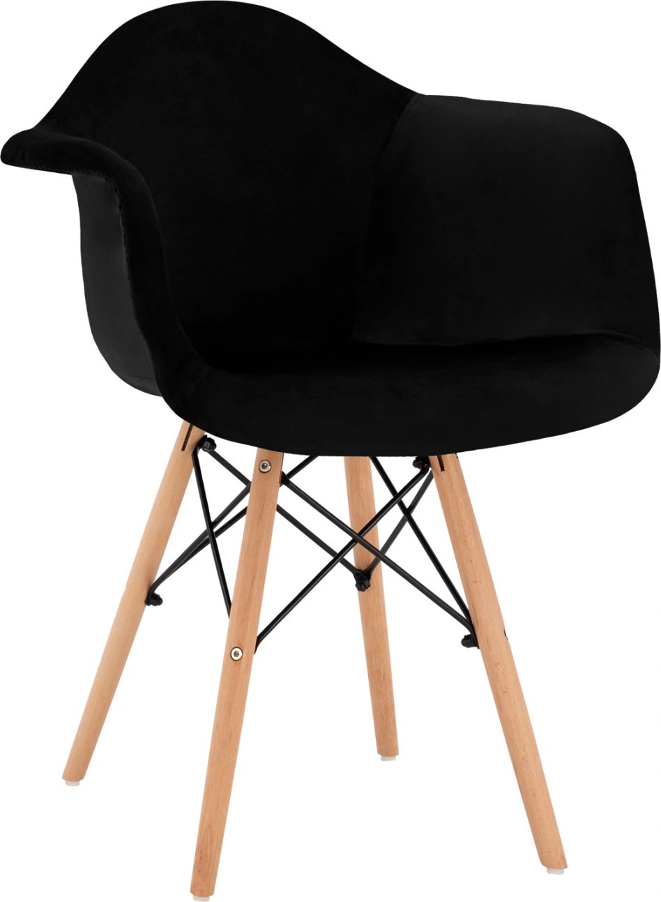 Karrige me krahë, këmbë druri, kadife e zezë, Mirto FH8720.04, 62x62x80 cm., set prej 2 copë