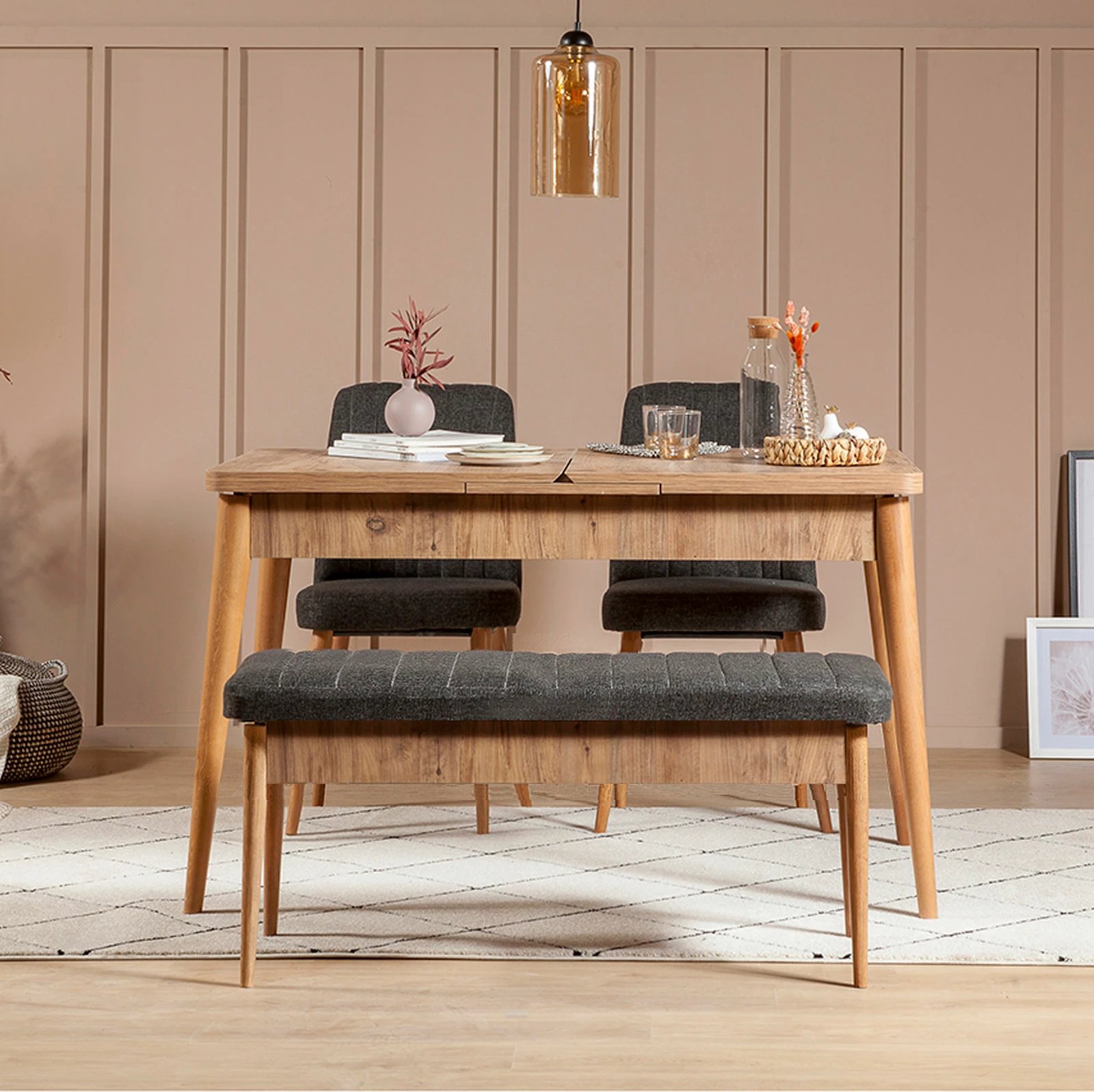 Tavolinë me karrige, zgjatshme, 4 copë, Hanah Home Vina 1053, ngjyrë anthracite dhe atlantic pine