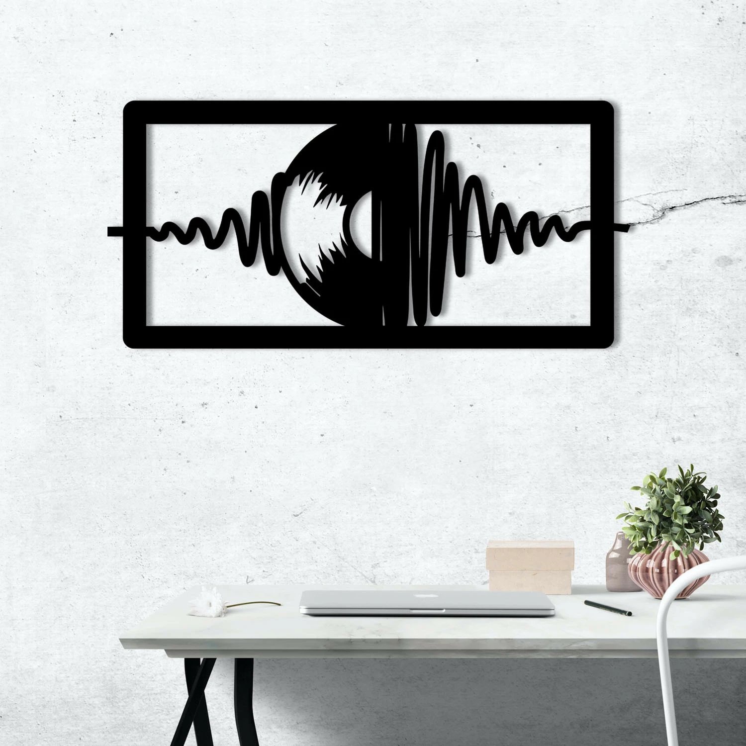 Aksesor dekorativ metalik për mur, Wallity, Timsal, ngjyrë e zezë, 50x24cm