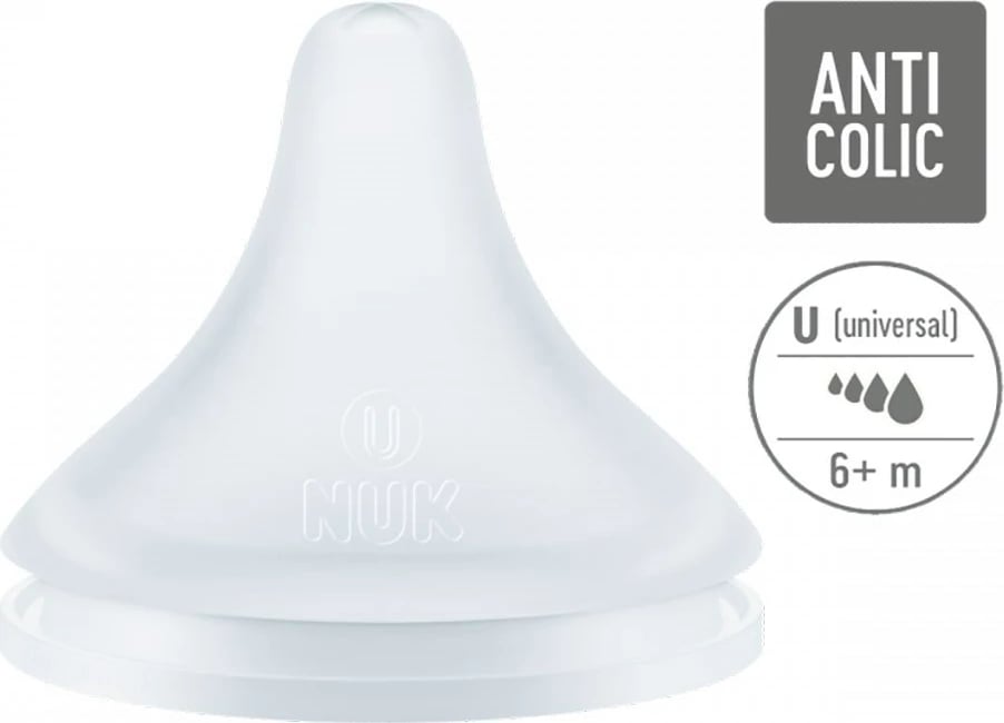 Cicë biberoni NUK Perfect Match Universal, silikon pa BPA, 6+ muaj, 2 copë, transparente