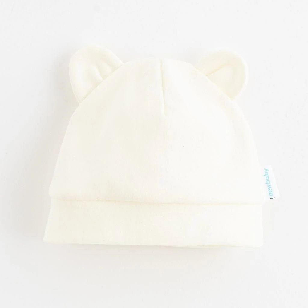 Kapelë bebe, New Baby, pambuk 100%, me veshë, madhësi 80 (9-12m), bezhë