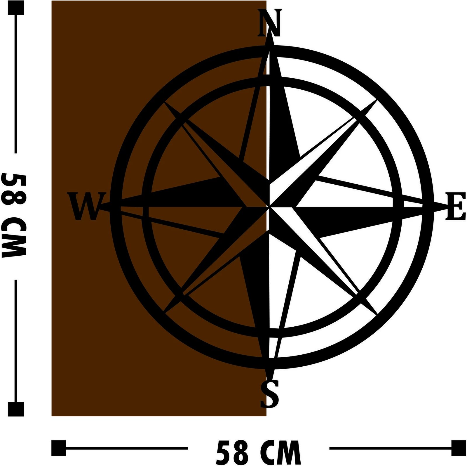 Aksesor dekorativ për mur, dru dhe metal, ngjyrë arre dhe e zezë, Wallity, Pusula, 58x58cm