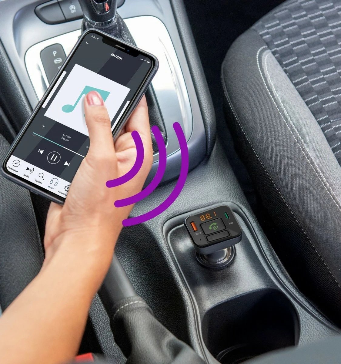 Transmetues FM me Bluetooth Hama 14169, karikues 20W, argjendtë
