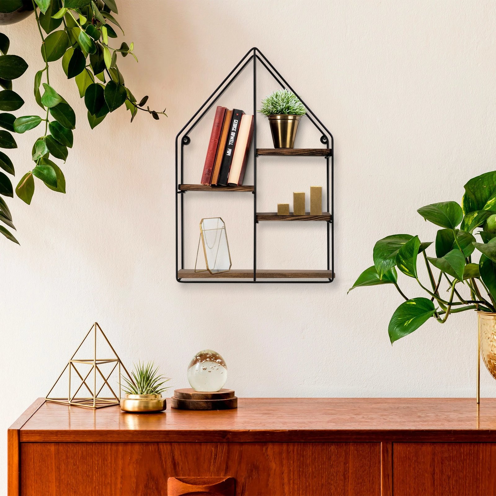 Raft muri Skye Decor, ngjyrë e zezë dhe arre, Lilium