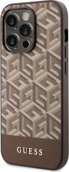 Mbështjellës Guess GCube Stripes MagSafe për iPhone 14 Pro Max 6.7", kafe