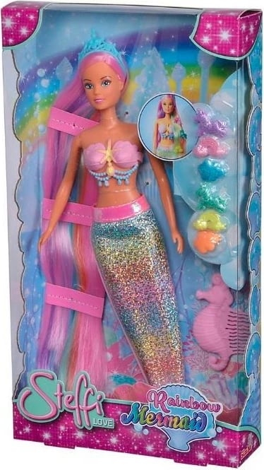 Kukull Steffi Love Rainbow Mermaid, Simba, 29 cm, me bisht shumëngjyrësh dhe aksesorë