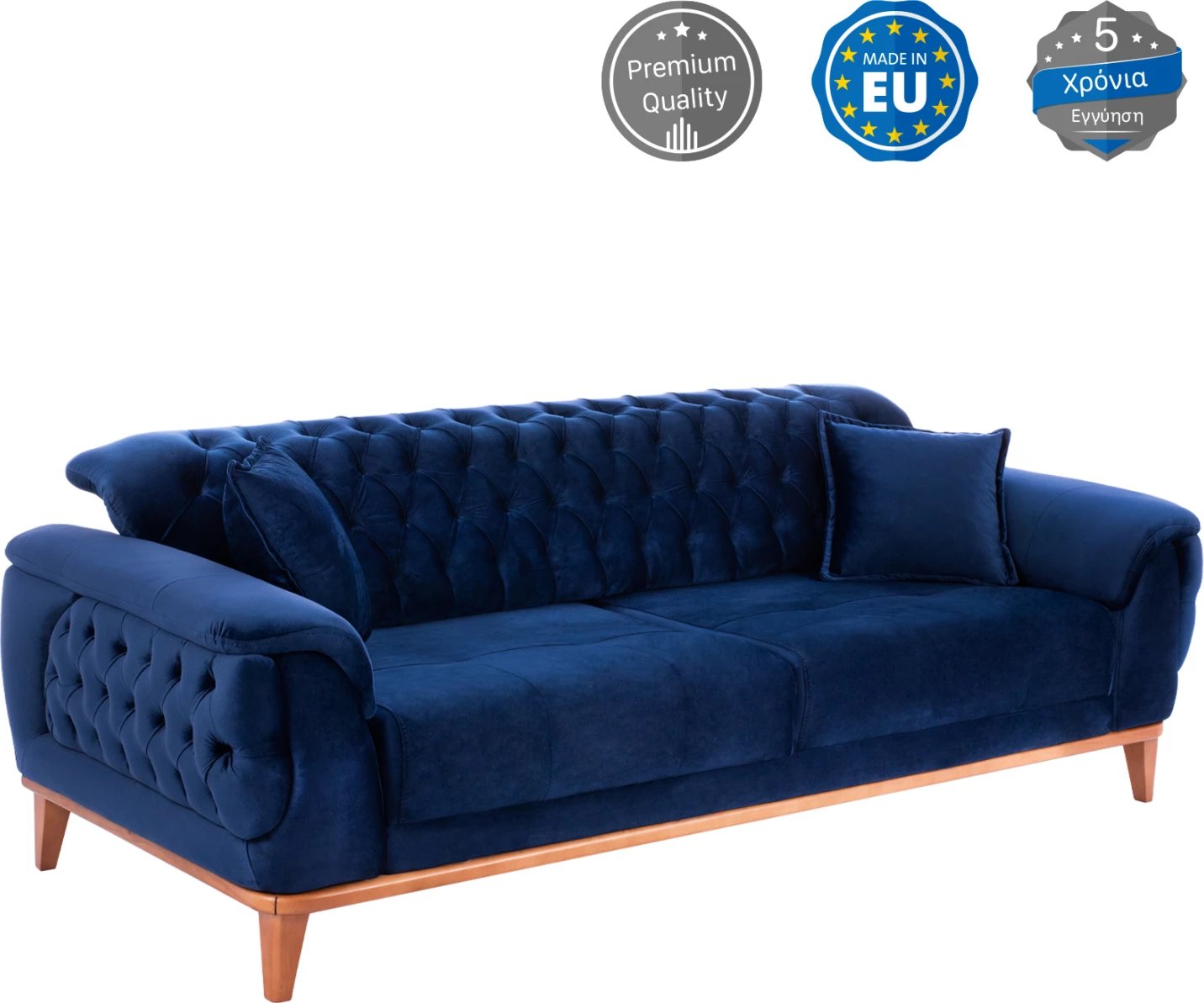 Divan shtrat 3-vendësh, ngjyrë blu, 240x95x80, këmbë druri, FH3249.18