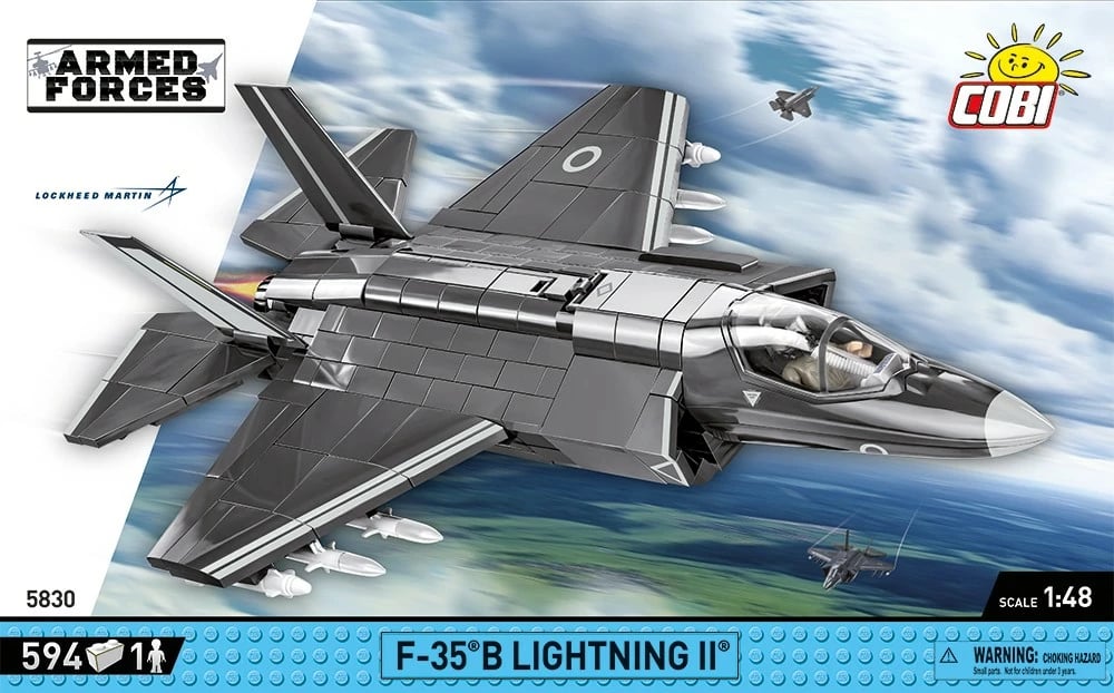 Set ndërtimi Cobi Klocki Armed Forces F-35B Lightning II, 594 copa, me figurë piloti, Gri