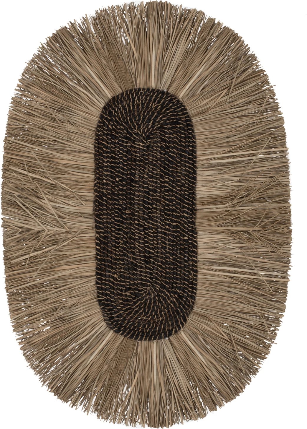 Dekor muri oval prej bari dhe fibrash abaka, ngjyrë natyrale e zezë, 50x5x75H cm, FH7794