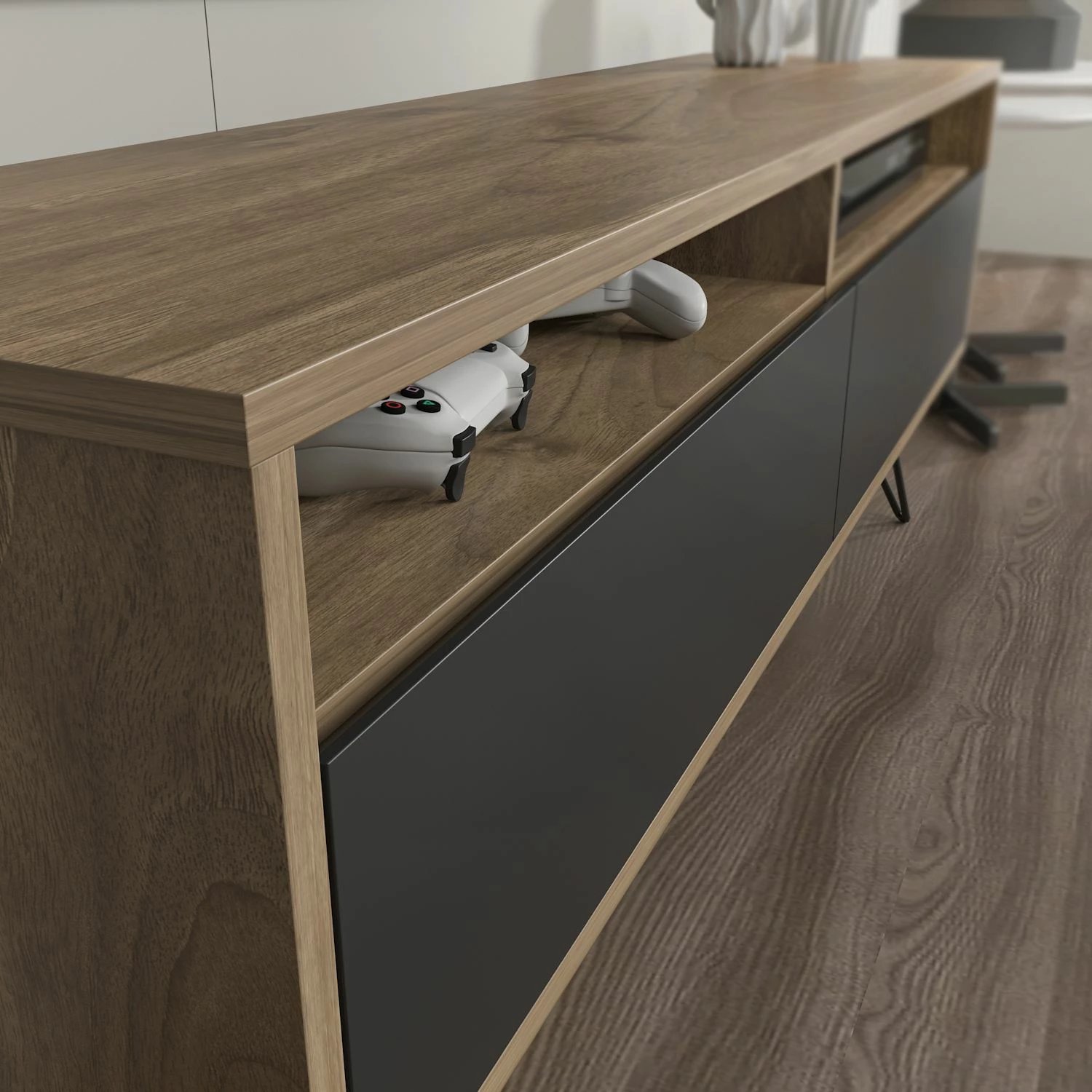 Komodë TV Skye Decor, ngjyrë arre, e zezë