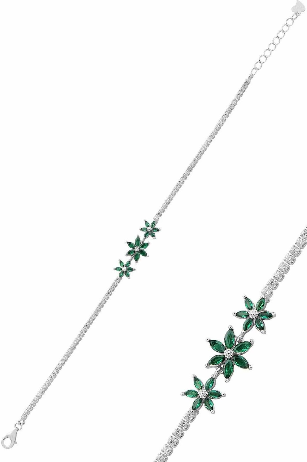 Byzylyk argjendi Jumeon, gur zirkon, ngjyrë e gjelbër, SGTL12761