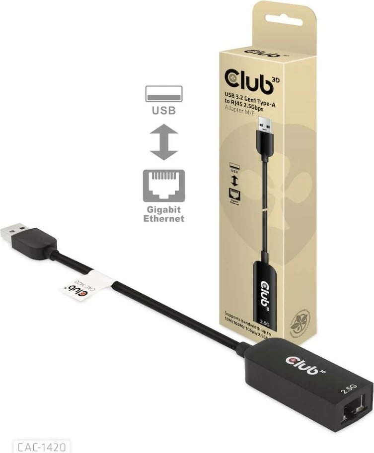 Adapter USB në RJ45 Club3D CAC-1420, 2.5Gbps, i zi