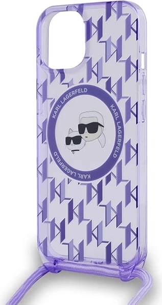 Mbështjellës Karl Lagerfeld IML Crossbody Monogram Karl & Choupette Head MagSafe për iPhone 15/14/13, vjollcë