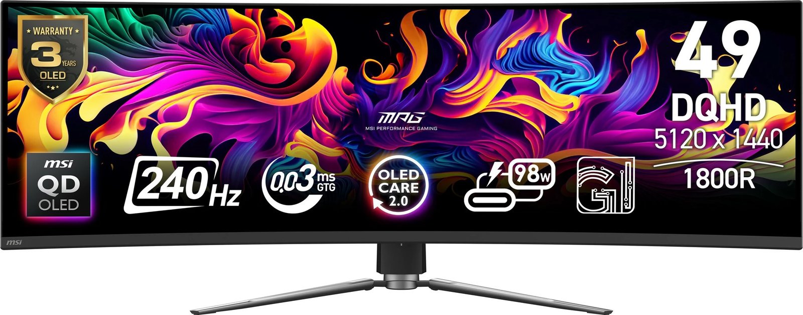 Monitor MSI MPG 491CQPXDE, 49 inç, QD-OLED, 240Hz, DQHD, i zi