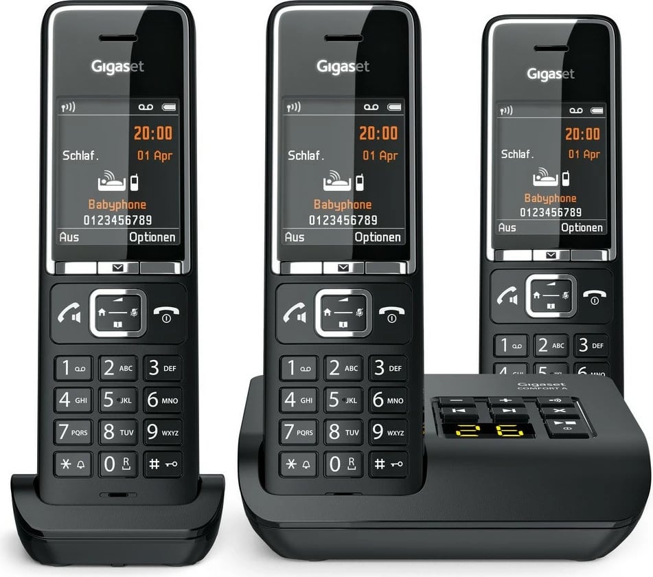 Telefon pa tela Gigaset COMFORT 550A, 3 dorëza, regjistrues automatik, 200 kontakte, i zi Telefon pa tela Gigaset COMFORT 550A, 3 dorëza, regjistrues automatik, 200 kontakte, i zi