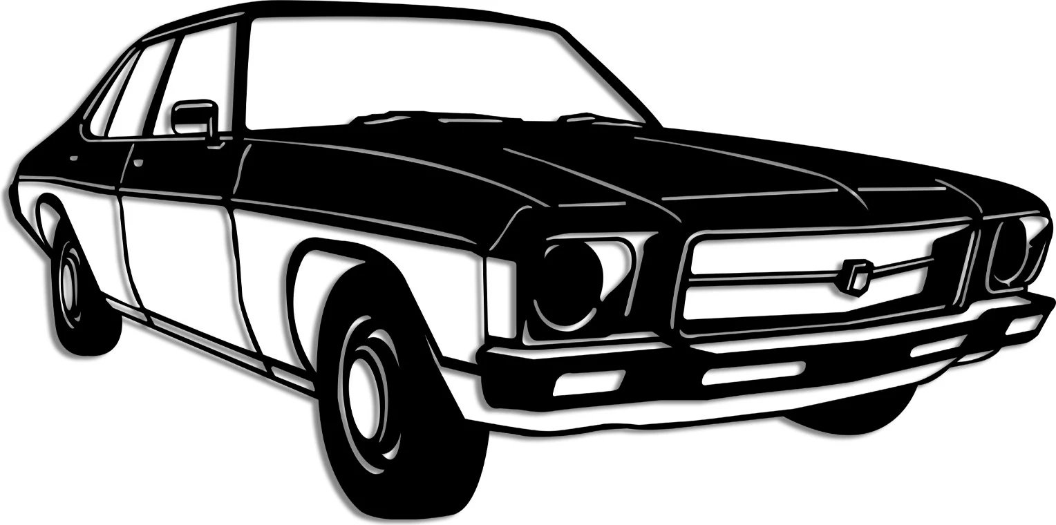 Aksesor dekorativ metalik për mur, veturë vintage sedan Holden Kingswood, ngjyrë e zezë
